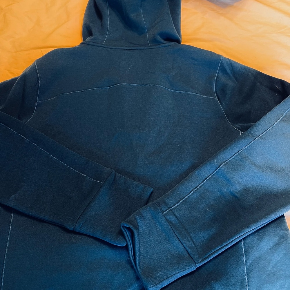 Athleta varsity blue fleece Zip-Up Hoodie. 3/4 zip nice fabric and nice stretch.